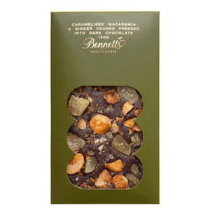Nz Handmade Chocolates: Bennetts Chocolate Bar - MACADAMIA & GINGER