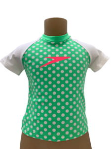 0 4t Beachwear: Speedo Sun Top (Short Sleeve) - Green & White Polka Dots