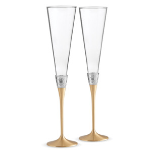 Products: Wedgwood Vera Wang With Love Gold Toasting Flute Pair - Champagne Flutes & Saucers, Gifting, Glassware & Drinkware, Wedding & Engagement - The Table