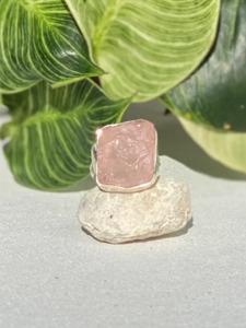 Frontpage: Rose Quartz Sterling Silver Rough Crystal Ring - Size 7, One of a Kind