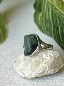 Emerald Sterling Silver Rough Crystal Ring - Size 8 One of a Kind