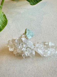 Frontpage: Aquamarine Sterling Silver Rough Crystal Ring - Size 8