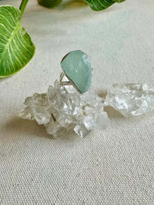Aquamarine Sterling Silver Rough Crystal Ring - Size 8