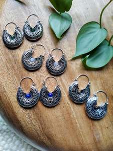 Brass Jewellery: Silver Plated Brass & Stone Earrings
