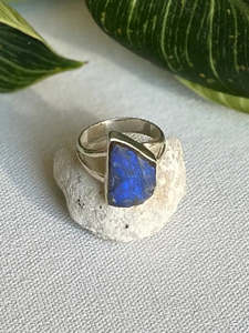 Large Rough Labradorite stone and Sterling Silver Ring