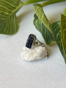 Large Rough Black Tourmaline Sterling Silver Ring-Size 7, One of a Kind