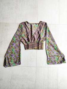 Silk Sari Cross Over Long Sleeve Top
