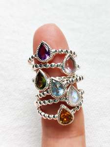 Sterling Silver Teardrop Stone Ring