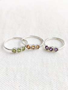 Sterling Silver Dainty 3 Hexagon Stone Ring