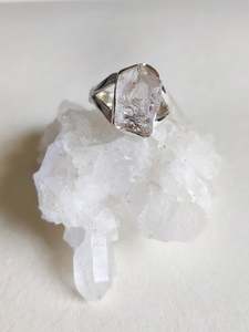 Rose Quartz Pieces: Rough Rose Quartz Sterling Silver Ring - Size 6
