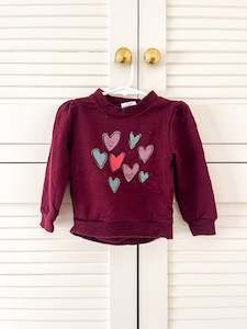 Little Flock Of Horrors: Little Flock Of Horrors merino lulu sweatshirt - merlot hearts (6-12m)