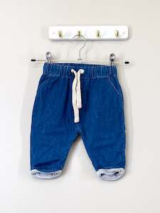 For The Babes: Seed cotton lined chambray pants (3-6m)