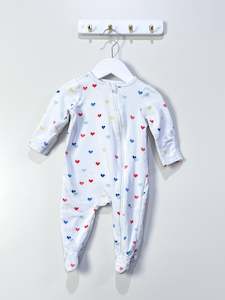 Teeny Weeny fleece zip onesie - hearts (3-6m)