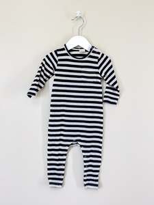 Nature Baby: Nature Baby organic long sleeve romper - navy sea stripe (6-12m)