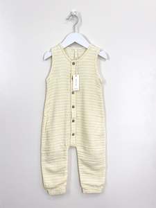 BNWT Quincy Mae organic woven jumpsuit - vintage stripe (2-3y)