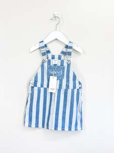 Brand New: BNWT Seed denim stripe pinafore dress (18-24m)
