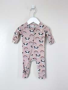 Hux organic panda rainbow zip romper (3-6m)