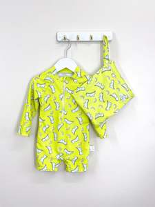 Bear & Moo emerson swimsuit + wet bag - neon dino (2y)