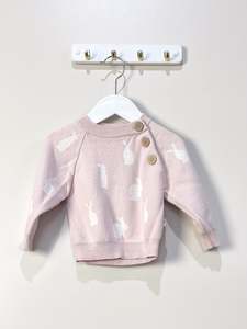 Aster & Oak organic mauve bunny knit jumper (3-6m)