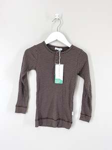 BNWT Jamie Kay organic rib henley - little stripe earth/cloud (4y)