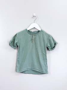 Babu organic muslin frankie grandpa shirt - matcha (5y)