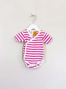 Babu kimono bodysuit - pink stripe (3-6m)