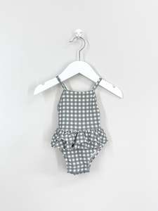 Quincy Mae ruffled swim one piece - sea green gingham (3-6m)