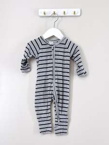 Bonds: Bonds rib wondersuit - grey stripe (3-6m)