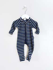Bonds wondersuit - navy stripe (0-3m)