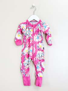 Bonds wondersuit - pink floral (6-12m)