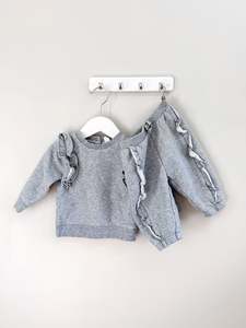 Country Road frill fleece set  - grey gold spot (6-12m)