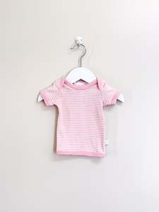 Merinos Thermals: Superfit merino cotton tee - pink stripe (0-3m)