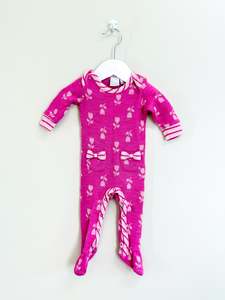 Merinos Thermals: Teeny Weeny merino onesie - pink tulips (0-3m)