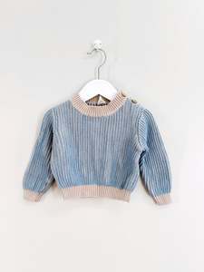 Knitwear: With Love For Kids striped knit jumper - bone dusty blue (6-12m)