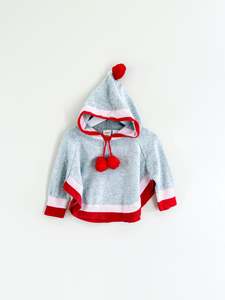 Seed hooded pom pom knit cape (1-2y)