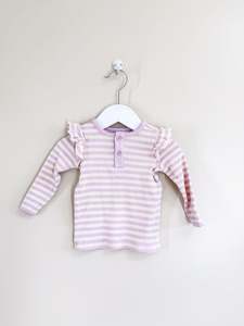Long Sleeve Tops: Teeny Weeny striped henley tee (3-6m)