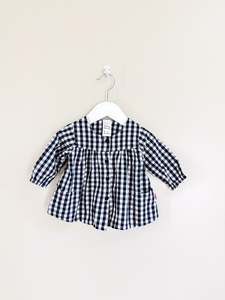Long Sleeve Tops: Teeny Weeny gingham blouse (3-6m)