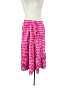 Skirts: eb & Ive gingham linen-blend pink midi skirt | size 6-8