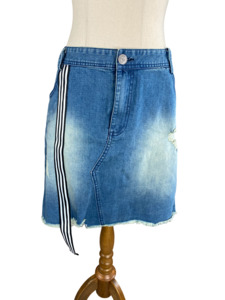 Skirts: Charlo denim skirt with stripe detail | size 14