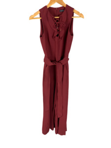 Karen Millen maroon 3/4 length wide leg jumpsuit | size 8