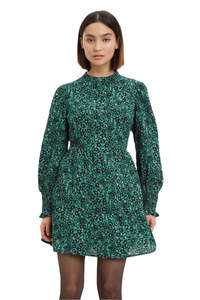 BNWT - Dorothy Perkins Petite Green Ditsy Shirred Cuff Mini Dress | size 10