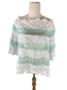 New: BNWT Vintage Rose pale green + white lace top | size 14