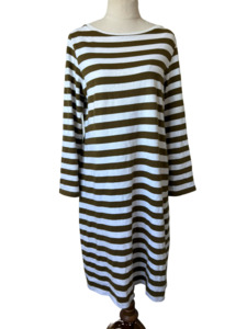 New Collection: Kowtow brown + white stripe cotton dress | size 10