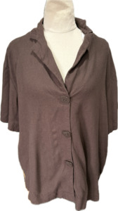 Top: Linen-blend chocolate shirt | size 14