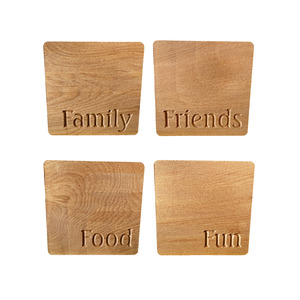 Coasters: COASTERS RECYCLED RIMU "FAMILY, FRIENDS, FOOD, FUN" SET