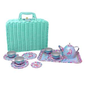 Pink Poppy Shimmering Mermaid Tea Set in Basket