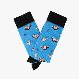 Mens Mid Calf Socks: Sushi Party