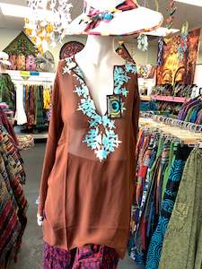 Boho Tops: Bohemian style handcrafted Georgette Dress/too  #446010