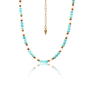 Silk Steel: Serenity Necklace - Amazonite, Rose Quartz + Gold