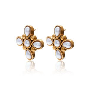 Silk Steel: Soleil Earrings - Faux Pearl + Gold